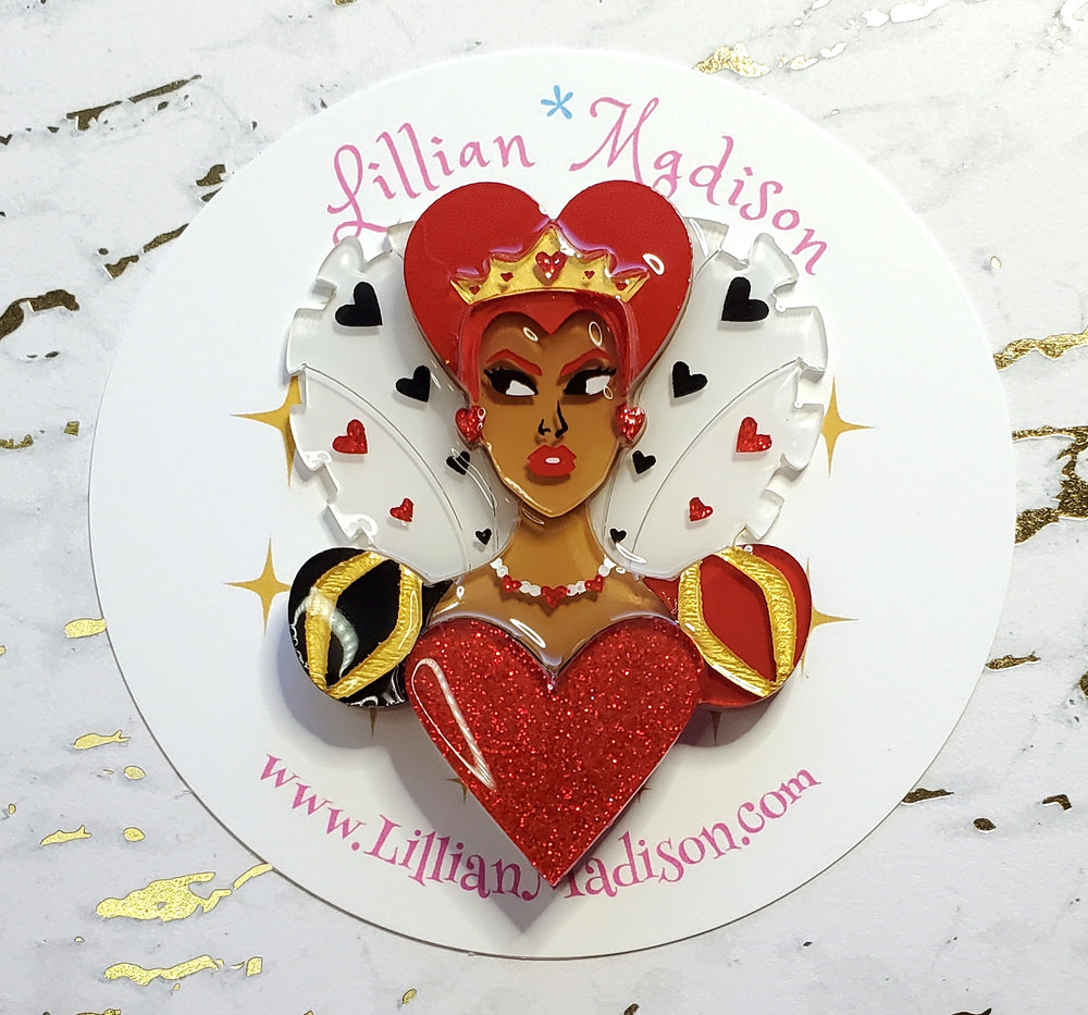 Glitter Queen of Hearts Portrait Brooch
